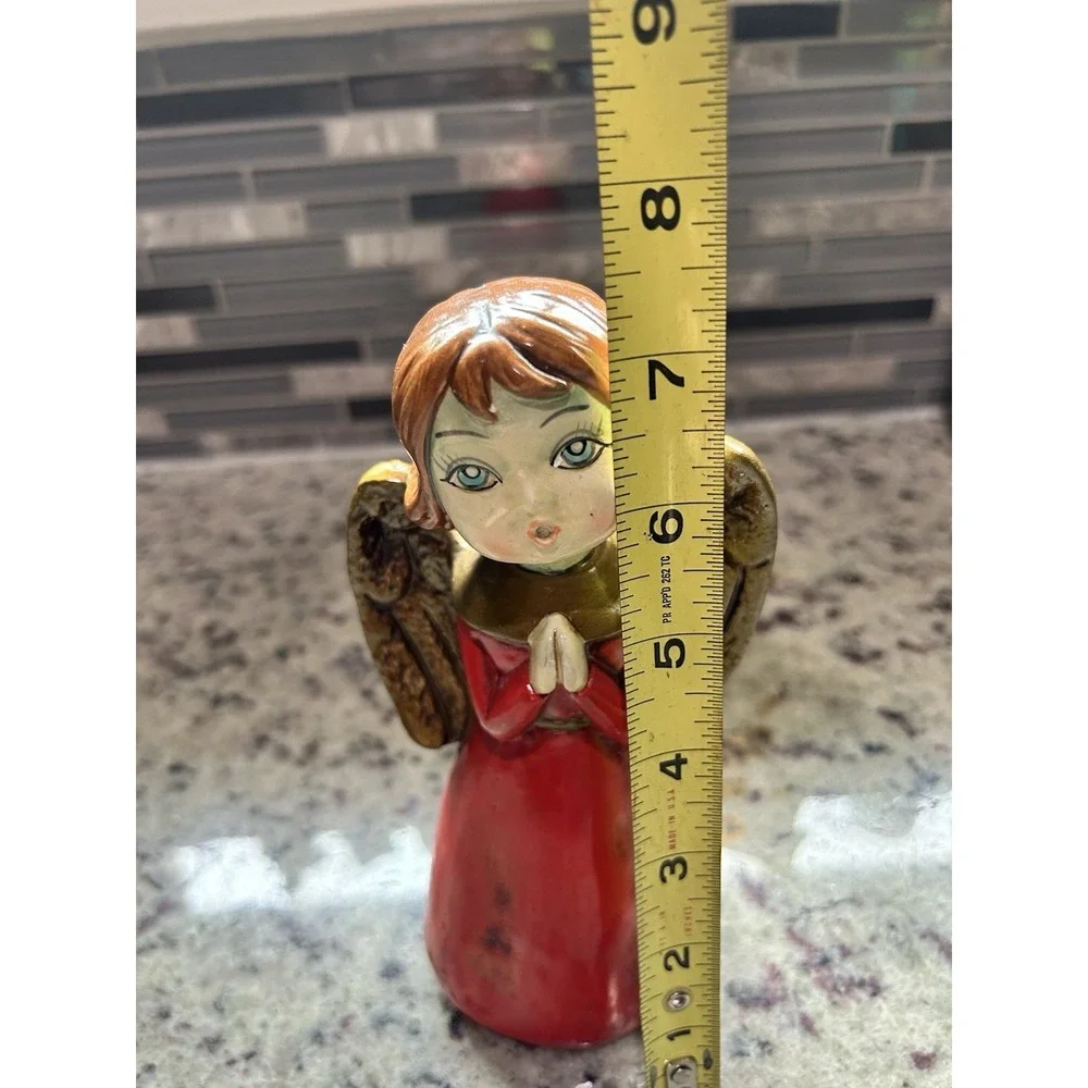 Vintage Ardco Japan Christmas Angel Figurine Mid Century Red Gold Paper Mache